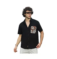 Campus Sutra Men's Chocolate Brown & Obsidian Black Flora-Block Shirt