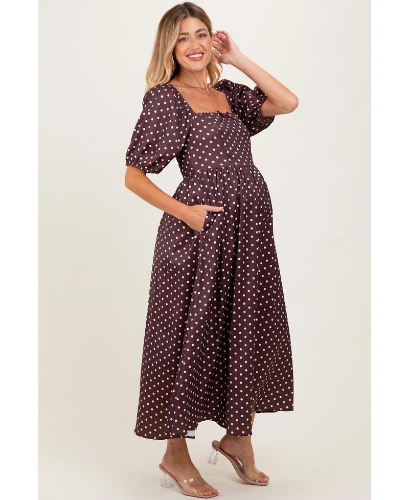 Pinkblush Maternity Polka Dot Square Neck Midi Dress