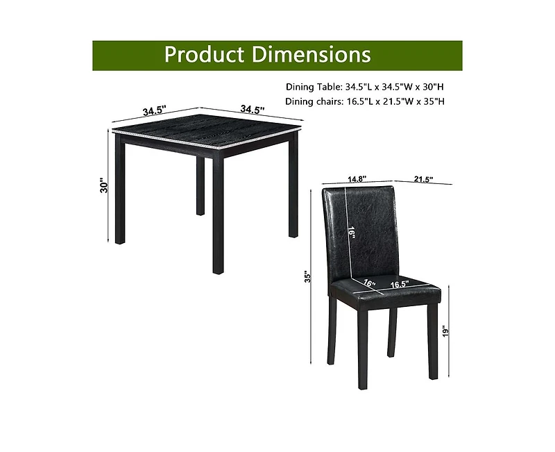 sumyeg 5-Piece Counter Height Dining Set with Crystal Accent Square Wood Table and 4 Upholstered Chairs