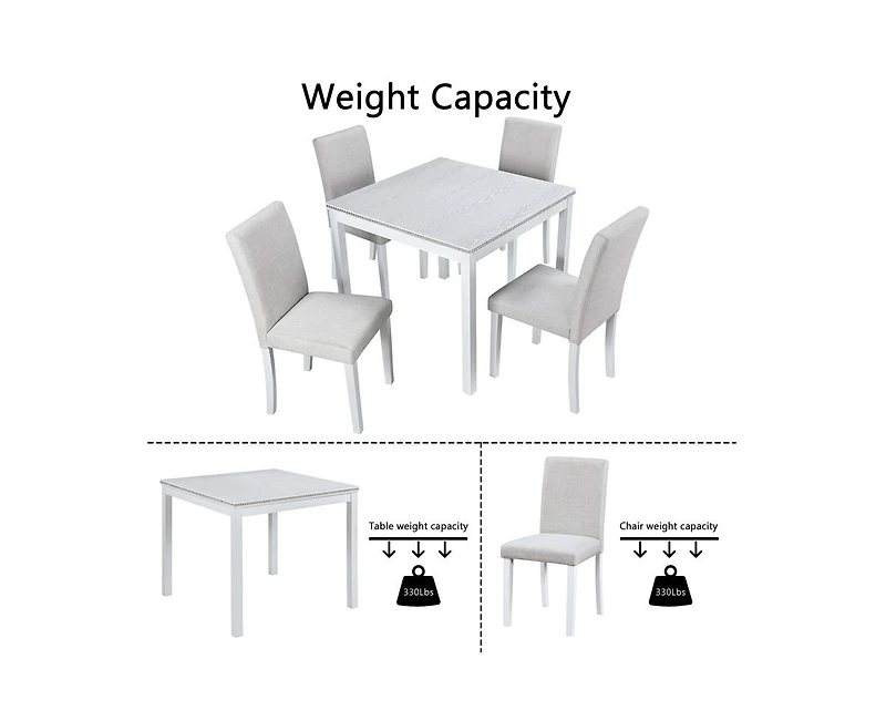 sumyeg 5-Piece Counter Height Dining Set with Crystal Accent Square Wood Table and 4 Upholstered Chairs