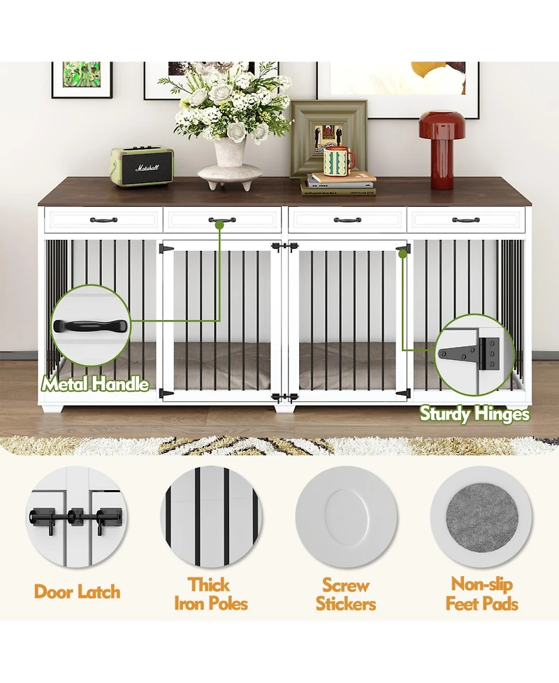 92.9 in. Super Large Dog Crate Furniture Wooden Dog Crate Kennel with 4 Drawers