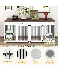 92.9 in. Super Large Dog Crate Furniture Wooden Dog Crate Kennel with 4 Drawers