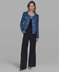 Karl Lagerfeld Paris Women's Crewneck Tweed and Denim Jacket