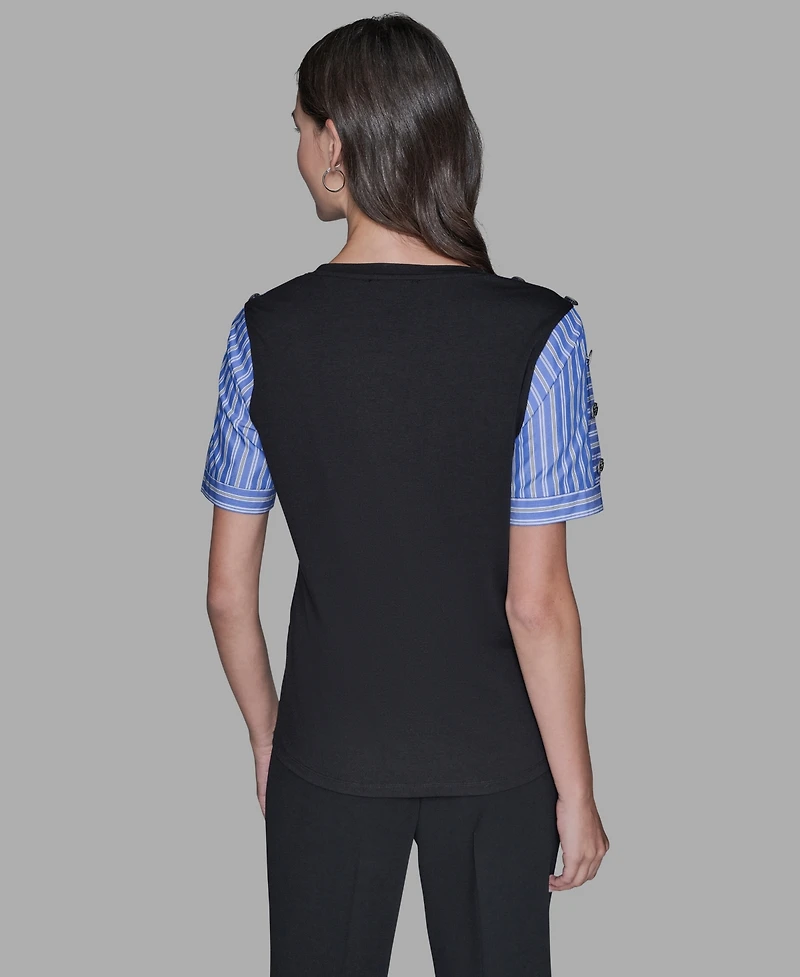 Karl Lagerfeld Paris Women's Pinstripe-Sleeve Pull-On Blouse