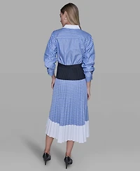 Karl Lagerfeld Paris Women's 3/4-Sleeve Colorblock Pleated Dress