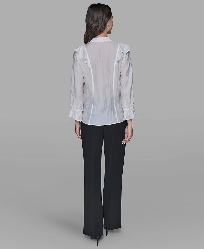 Karl Lagerfeld Paris Women's Mock Neck Solid Organza Blouse