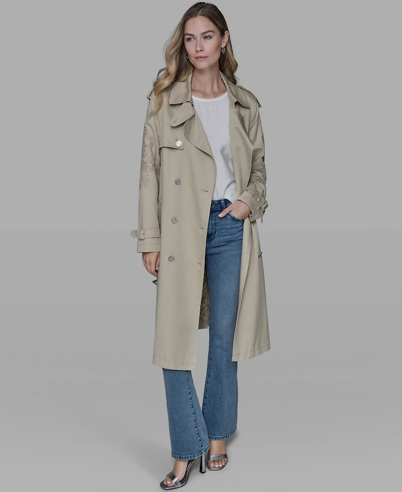 Karl Lagerfeld Paris Women's Embroidered Collar Trench Coat