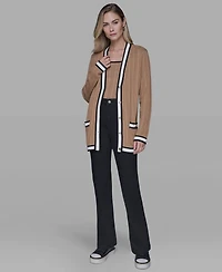 Karl Lagerfeld Paris Women's V-Neck Contrast Cardigan