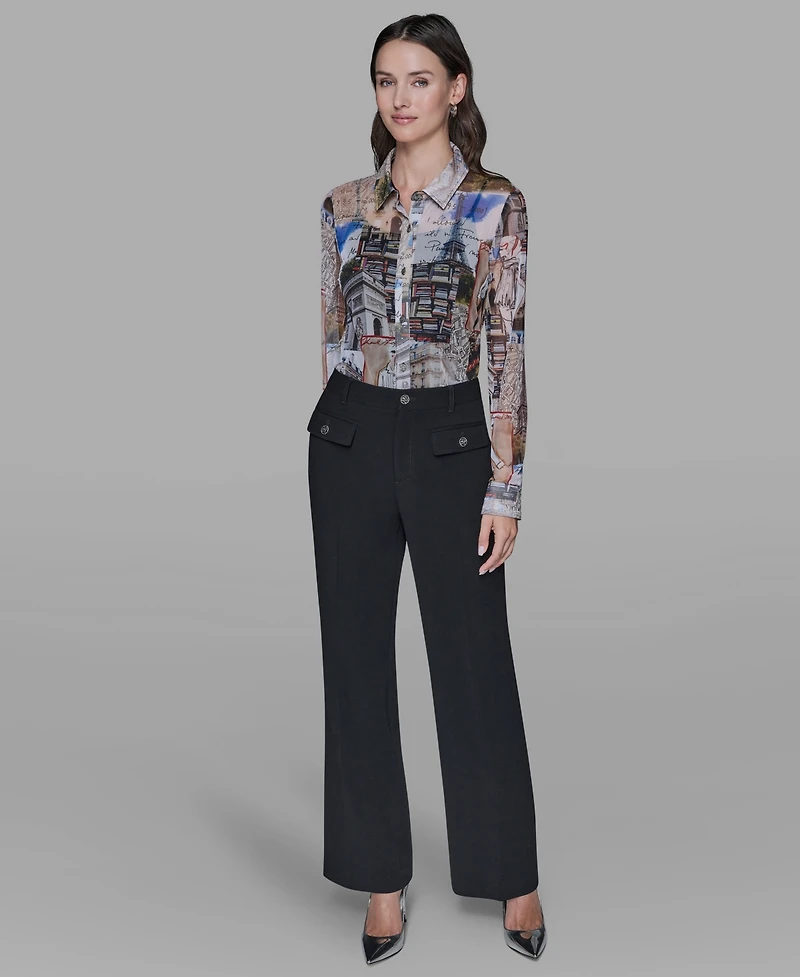 Karl Lagerfeld Paris Women's Long-Sleeve Collared Blouse