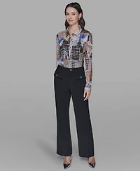 Karl Lagerfeld Paris Women's Long-Sleeve Collared Blouse