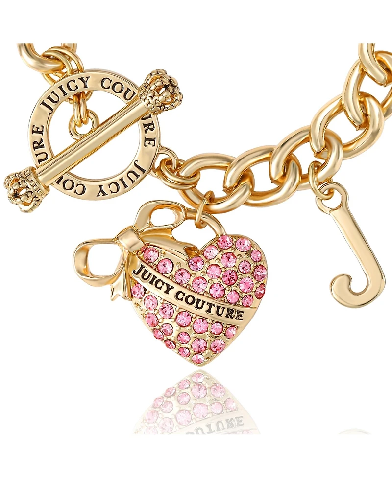 Juicy Couture Pink Pave Heart Toggle Bracelet, Gold Tone Curb Chain