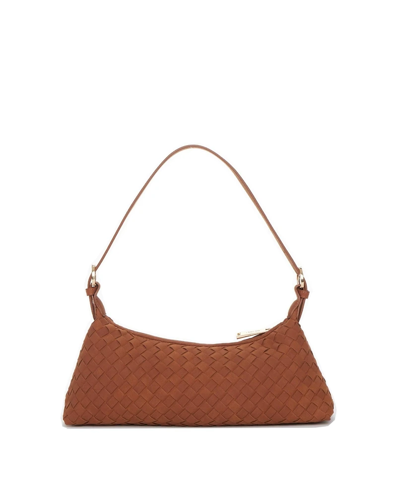 Susu Woven Suede Baguette Bag with Crossbody Strap