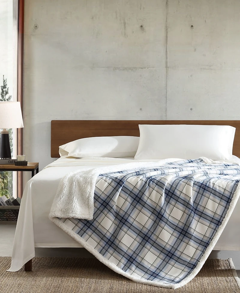 Eddie Bauer Plaid Cotton Yarn Dye Flannel Reversible Throw, 60" x 50"