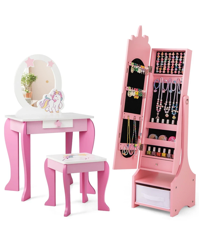 Kids Jewelry Armoire Cabinet with Storage and 2 Tilt Angles