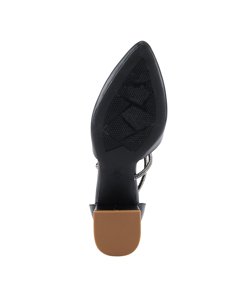 Patrizia Women s Eluned Crystal-Embellished Pointed Toe Pumps with Block Heel and Back Zipper