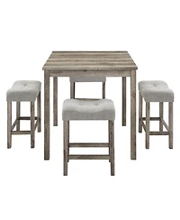 Casainc Industrial 5 Piece Dining Set With Bar Table Chairs In Brown