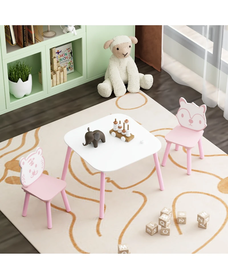 Casainc 3-Piece Kids Table and Chair Set with Animal Backrest Activity Table