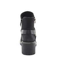 Patrizia Women's Firewood Lug Sole Booties with O-Ring Harness and Faux Fur Lining