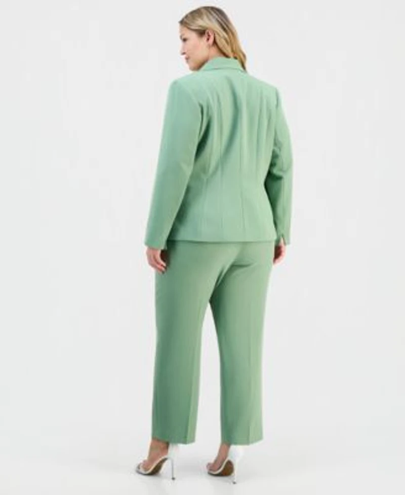 Kasper Plus Size Stretch Crepe Single Button Seamed Jacket Floral Print Tie Neck Sleeveless Top High Rise Stretch Crepe Pants