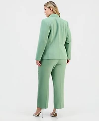 Kasper Plus Size Stretch Crepe Single Button Seamed Jacket Floral Print Tie Neck Sleeveless Top High Rise Stretch Crepe Pants