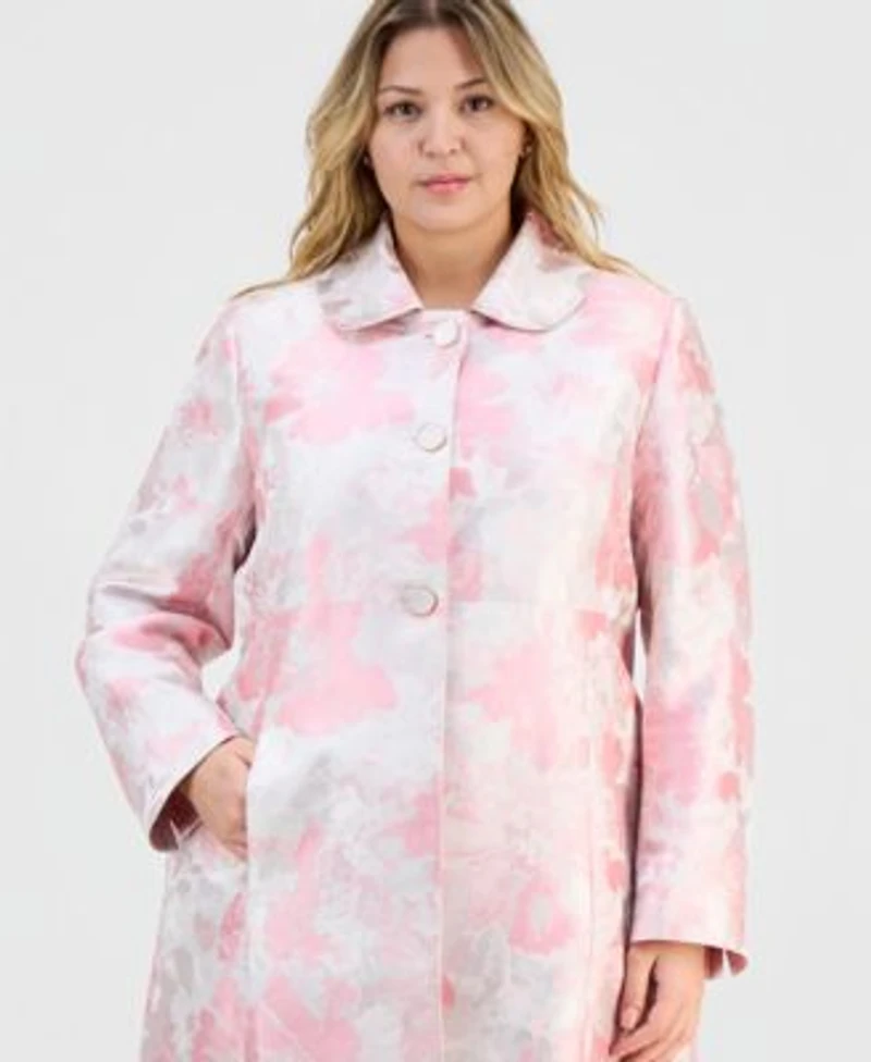 Kasper Plus Size Jacquard Button Front Topper Jacket Empire Seamed Sleeveless Dress