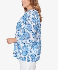 Hearts Of Palm Plus Printed Crinkle 3/4 Sleeve Top