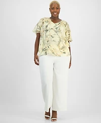Anne Klein Plus Short-Sleeve Ruffled V-Neck Blouse