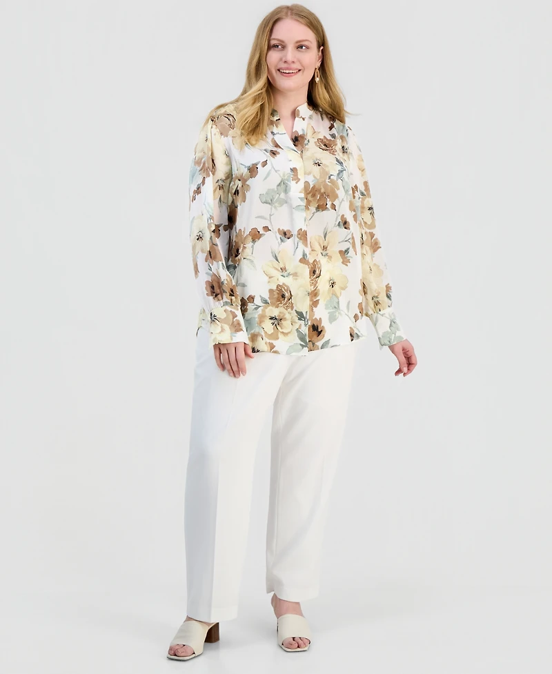 Anne Klein Plus Floral Popover Blouse