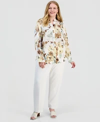 Anne Klein Plus Floral Popover Blouse