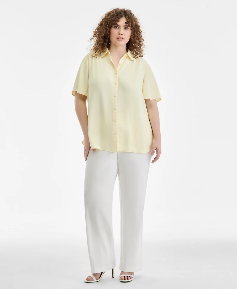 Anne Klein Plus Button-Front Short-Sleeve Shirt