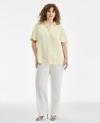 Anne Klein Plus Button-Front Short-Sleeve Shirt