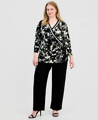 Anne Klein Plus Floral Border Stripe Wrap Top