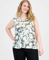 Anne Klein Plus V-Neck Sleeveless Printed Knit Top