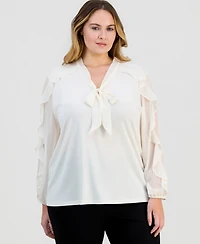 Anne Klein Plus Ruffle-Sleeve Tie-Neck Blouse