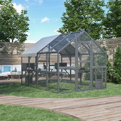 Homsee Large Outdoor Cat House, Cat Run Enclosure Walk in Cat Catio Kitten Condo with Enter Door, Roof Cover