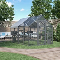 Homsee Large Outdoor Cat House, Cat Run Enclosure Walk in Cat Catio Kitten Condo with Enter Door, Roof Cover