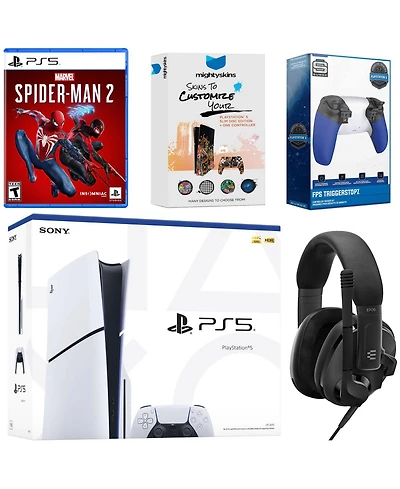 Sony PlayStation 5 Slim Disc Bundle with Spider-Man 2, Epos Headset, Trigger Kit and MightySkins Code