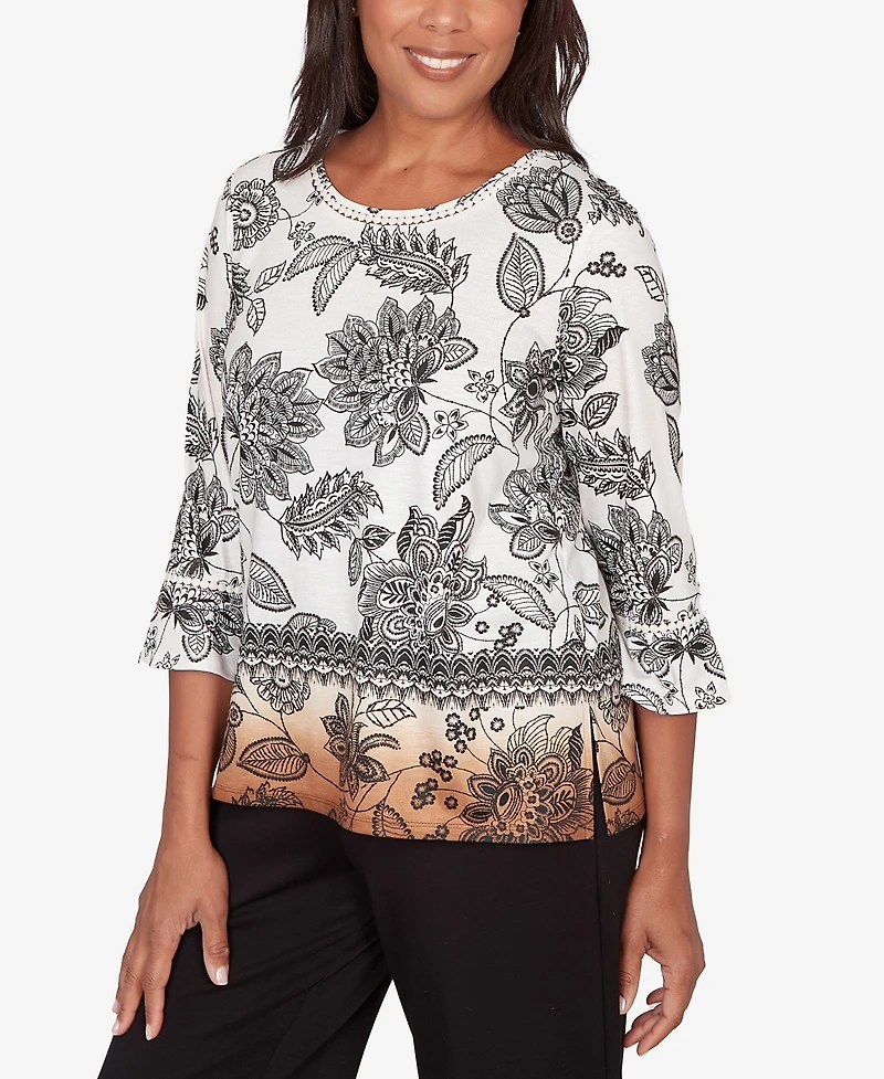 Alfred Dunner Petite Seville Ombre Floral Crew Neck Top
