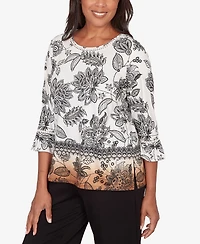 Alfred Dunner Petite Seville Ombre Floral Crew Neck Top