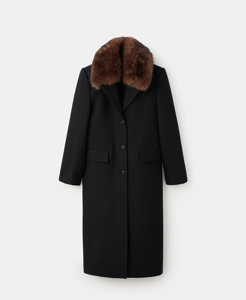 Mango Women's Fur Collar Wool Coat