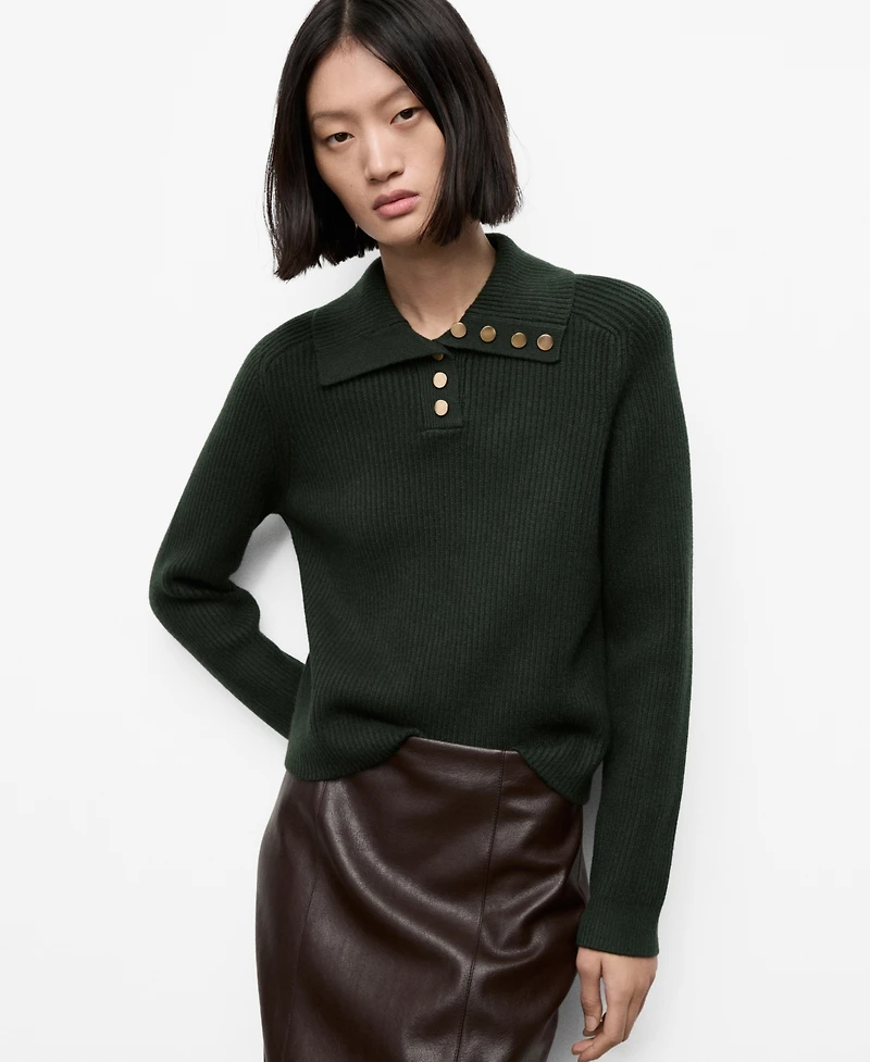 Mango Women's Ribbed Polo-Neck Buttons Sweater