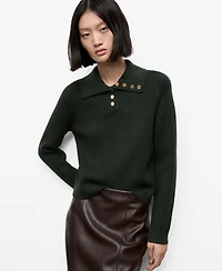 Mango Women's Ribbed Polo-Neck Buttons Sweater