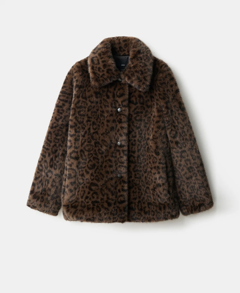 Mango Women's Leopard Fur-Effect Coat