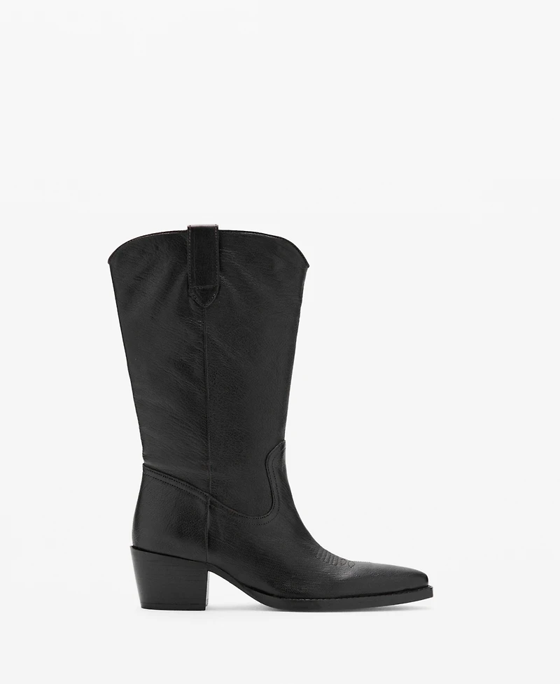 Mango Women's Leather Pointed Ankle Boots