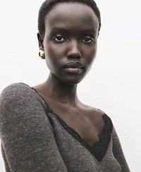 Mango Women's Lace-Trimmed Scoop-Neck Top