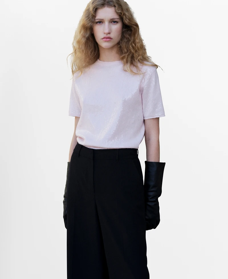 Mango Women's Short-Sleeved Sequin Sweater