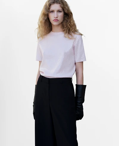 Mango Women's Short-Sleeved Sequin Sweater