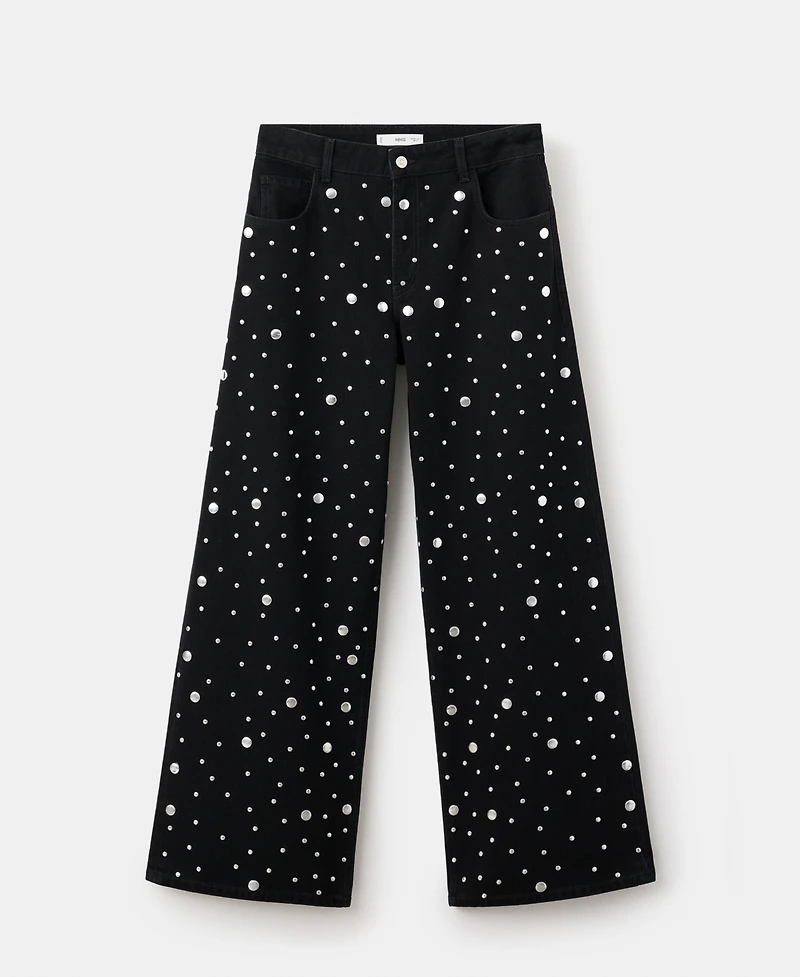 Mango Women's Straight-Fit Studs Jeans
