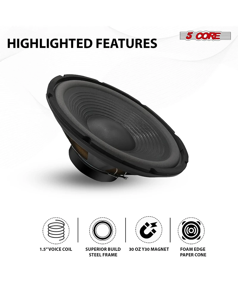 5 Core 12" Subwoofer 120W Car Audio Sub Woofer 8 Ohm Deep Bass Replacement Component Loud Speaker