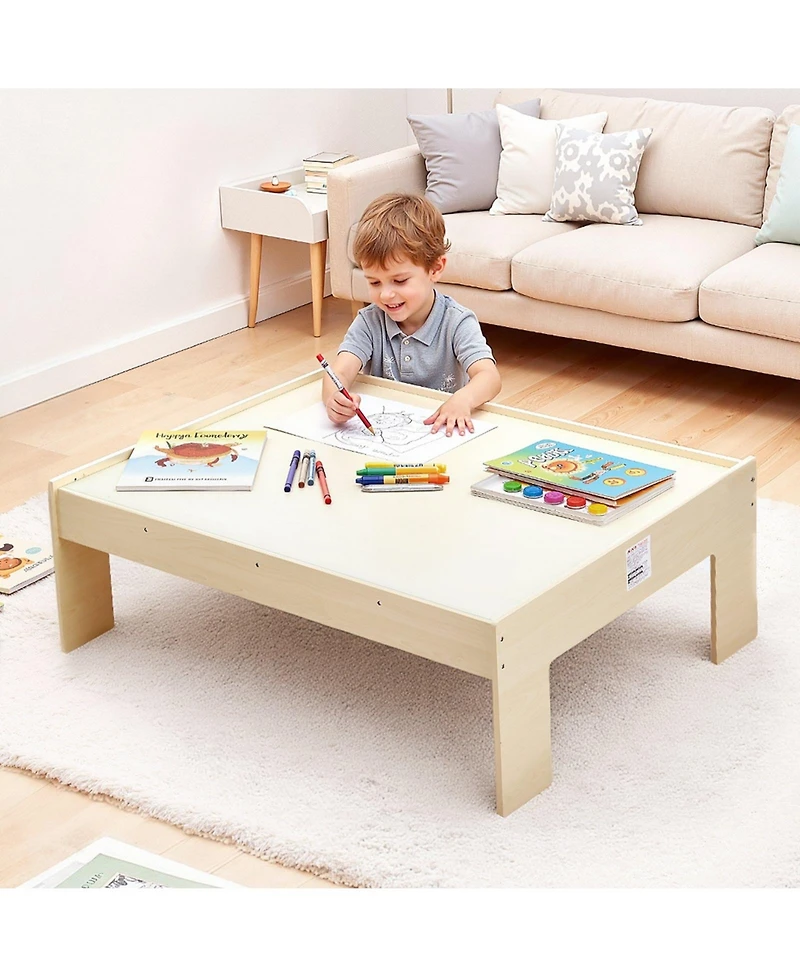 Mecale Train Table, 120 Pcs Wooden Activity Table with Collapsible Bin, 3-in-1 Train Set for Playing, Drawing & Reading